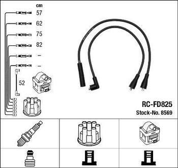 8569 NGK Высоковольтные провода NGK RC-FD825 (8569) FORD SIERRA 1.6i 87- к-т проводов