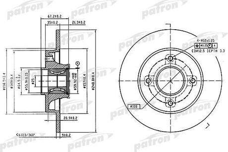 PBD7011 PATRON Диск тормозной задн. CITROEN PEUGEOT C4 / 207 / 307 04- (+подш. / +к-цо ABS)