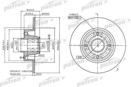 PBD7015 PATRON Диск тормозной задн c подшипником и кольцом ABS (1 шт) RENAULT: Megane/Modus/Clio all 02>