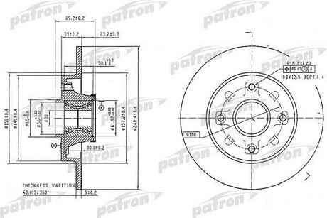 PBD7016 PATRON Диск тормозной задн c подшипником и кольцом ABS (1 шт) PEUGEOT: 207/307, Citroen C4 all 06>