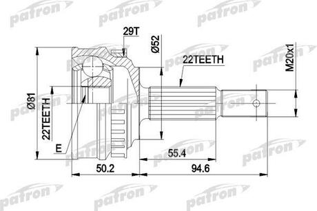PCV1056 PATRON ШРУС наружн к-кт 22x52x22 D81 ABS:29T OPEL: VECTRA/ASTRA 1.4-1.6 с и без ABS 8.91-