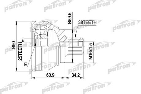 PCV1119 PATRON ШРУС наружн к-кт 38x59.5x25 AUDI: 100 1.8 1.88-12.90
