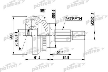PCV1127 PATRON ШРУС наружн к-кт 26x56.5x25 ABS:96T AUDI: 100 84-12.87
