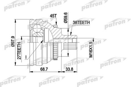 PCV1174 PATRON ШРУС наружн к-кт 38x59.5x27 ABS:45T AUDI: A6 2.5-4.2 6.94-