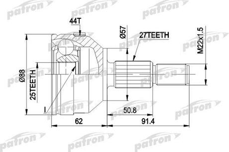 PCV1200 PATRON ШРУС наружн к-кт 27x57x25 ABS:44T FORD: MONDEO 1.8/1.8TD/2.0 93-96