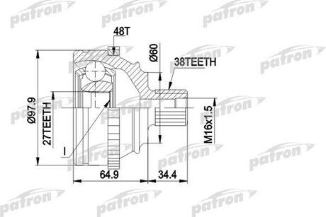 PCV1229 PATRON ШРУС наружн к-кт 38x60.2x27 ABS:48T VW: TRANSPORTER Т4 с ABS 7.94-