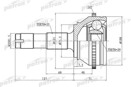PCV1334 PATRON ШРУС наружный с кольцом ABS 35x71.5x29 ABS:54T FIAT DUCATO RUSSIA 08-