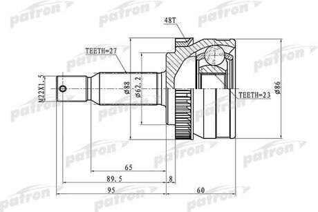 PCV1352 PATRON ШРУС наружный с кольцом ABS 27x62.2x23 ABS:48T HYUNDAI TUCSON 04-10