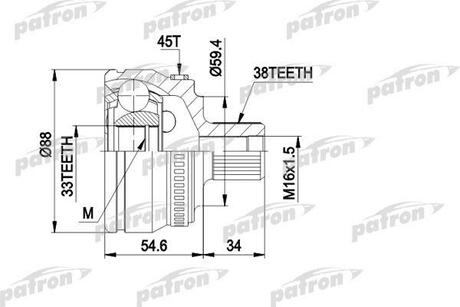 PCV1435 PATRON ШРУС наружн к-кт 38x59.5x33 ABS:45T AUDI: A4 00-04, A4 Avant 01-04, A4 кабрио 03-