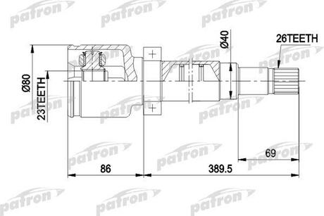 PCV5011 PATRON ШРУС внутр прав к-кт 26x40x23 FORD: FOCUS 98 - 04, FOCUS универсал 99 - 04 АКПП 1.8, 2.0, 1,8TD