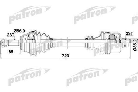 PDS0035 PATRON Полуось передняя 23x713x56.3x23 RENAULT: 25 2.0/2.0/2.1 Diesel/2.1 Turbo-D/2.2/2.2 84-93