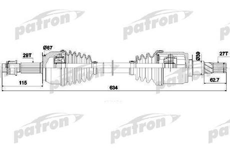 PDS0271 PATRON Полуось передняя 29x634x67x27 NISSAN: NAVARA 2.5DCI 4WD 05-, PAHTFINDER 2.5DCI 4WD 05-