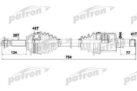 PDS0428 PATRON Полуось передняя левая 28X754X41 ABS: 48T FORD TRANSIT 2,2TDCI, 3,2TDCI 07-