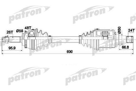 PDS0437 PATRON Полуось левая 26X600X24 ABS: 48T TOYOTA AVENSIS 2,0 D-4D 06-08