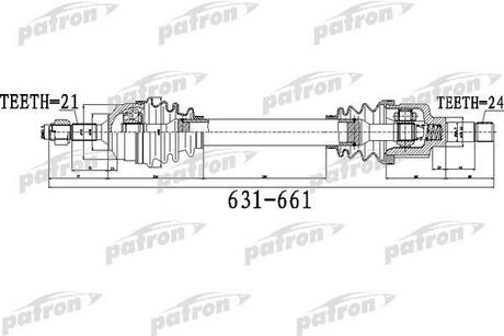 PDS0481 PATRON Полуось передняя левая 21x631x50x24 CITROEN C3 1,6 16V 05- PEUGEOT 1007 1,6HDI 07- frgg