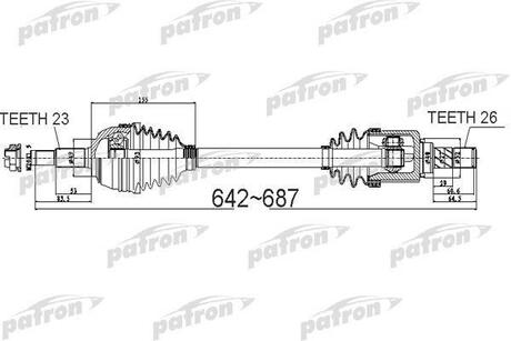 PDS0524 PATRON Полуось передний мост слева 23x642x49x26 NISSAN: NOTE 1.4/1.6 06-