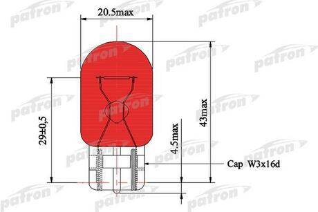 PLWY21W PATRON Лампа накаливания (10шт в упаковке) WY21W 12V 21W W3X16d Amber