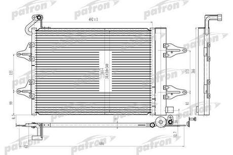 PRS3639 PATRON Радиатор кондиционера паяный SEAT: CORDOBA, IBIZA IV 1.2/1.4/1.4 TDI/1.6/1.8/1.9SDI/1.9TDI 02-