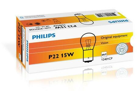 12401CP  PHILIPS Автолампа Philips Vision P22 BA15s 15 W прозрачная 12401CP