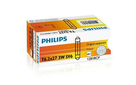 12818CP PHILIPS Автолампа Philips Vision T6,2x27 SV6 3 W прозрачная 12818CP