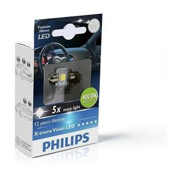 129404000KX1 PHILIPS Автолампа Philips 129404000KX1 X-tremeVision LED T14x30 SV8,5 1 W прозрачная
