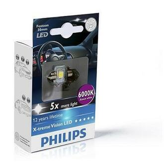 129416000KX1 PHILIPS Автолампа Philips 129416000KX1 X-tremeVision LED T14x30 SV8,5 1 W прозрачная