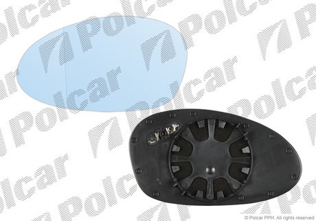 2040545M Polcar Стекло зеркала левое асферичное, с обогревом BMW E90, E91, E81, E87. (синее) *