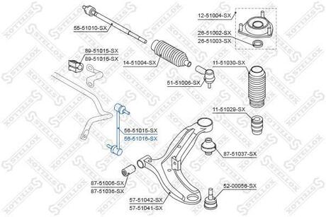56-51016-SX STELLOX 56-51016-SX_тяга стабилизатора переднего правая!\ Hyundai Getz 02>