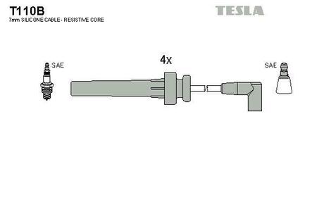 T110B TESLA Комплект проводов Chrysler Yoyager 2.4i 96- 30/25/20/15cм (короткий провод)