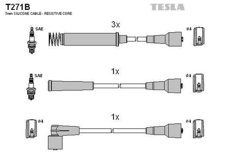 T271B TESLA Комплект проводов Opel Vectra 1.8i,2.0i 89- крышка 6016
