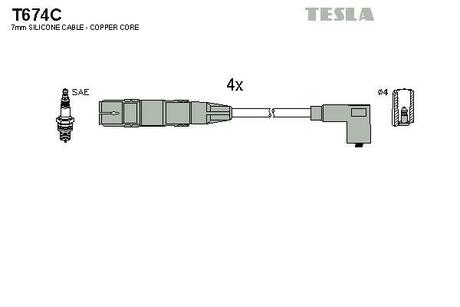T674C TESLA Комплект проводов Skoda Octavia 1.6 AEH 96-, Bremi 223H200