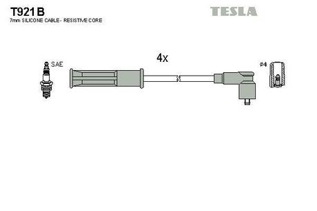 T921B TESLA Комплект проводов Megane Classic 1.6 98->, наконечник под углом на крышку