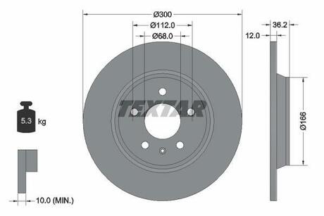 92160103 TEXTAR Диск тормозной AUDI A4/A5/Q5 07- задний 1 шт (min 2 шт) PRO с покрытием PRO