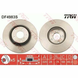 DF4983S TRW Диск тормозной передн NISSAN: MURANO (Z50) 05-, MURANO (Z51) 07-