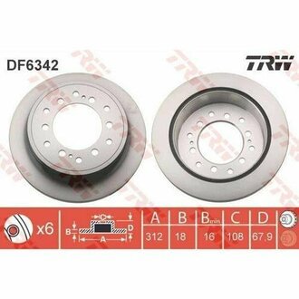 DF6342 TRW Диск тормозной задний, TOYOTA: LAND CRUISER PRADO 2.7/3.0D/4.0 V6 10-