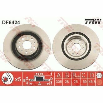 DF6424 TRW Диск тормозной FIAT: DOBLO 1.3 D Multijet/1.4/1.6 D Multijet/2.0 D Multijet 10-